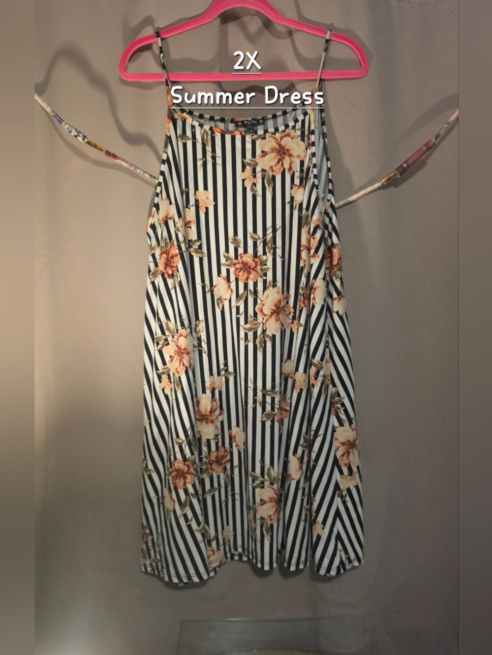 Floral Stripe Midi Summer Dress - Black & Cream